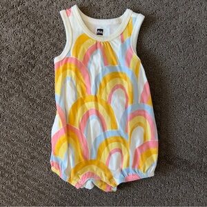 Tea Collection Baby Romper Rainbow Print Ruffle Size 6-9 Months